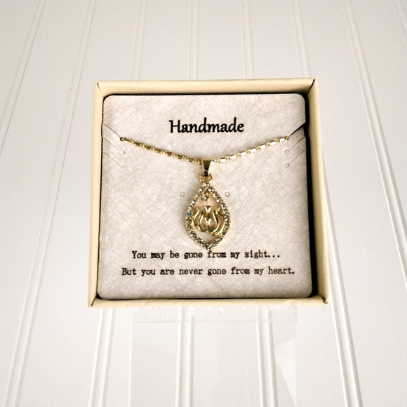 14K Gold Plated In My Heart Rememberance Rhinestone Necklace - Picture 4 of 4